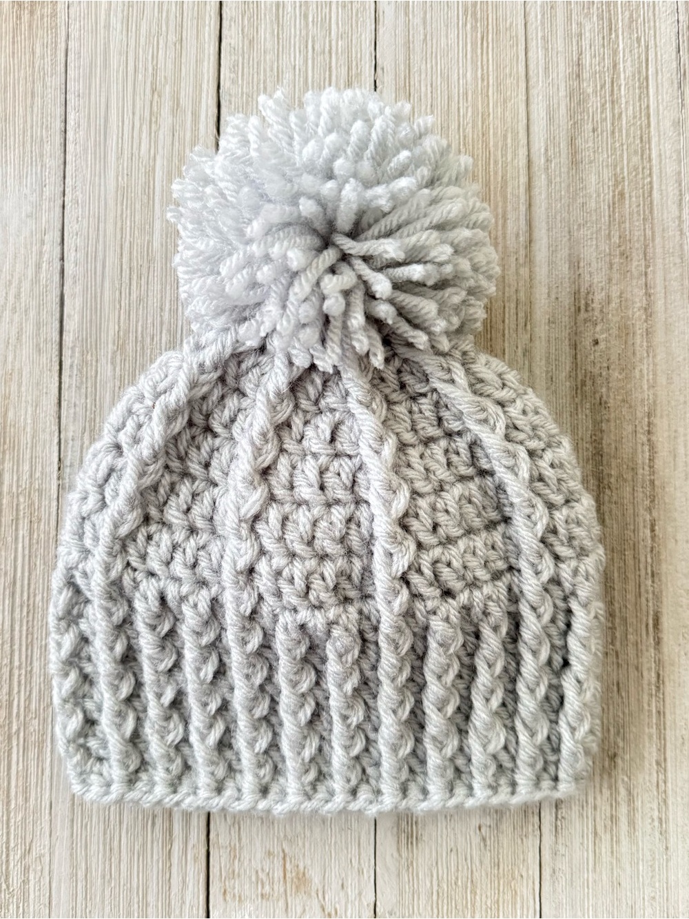 Chunky Knit Pom Beanie for Newborn - Light Gray